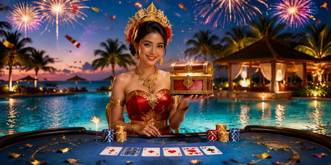 Meja baccarat di festival dengan suasana ramai dan dealer profesional