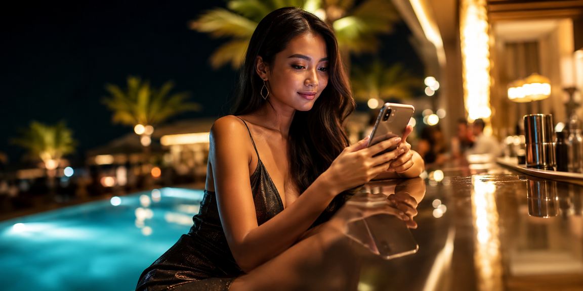 Model Vietnam menunjukkan proses klaim bonus registrasi di smartphone
