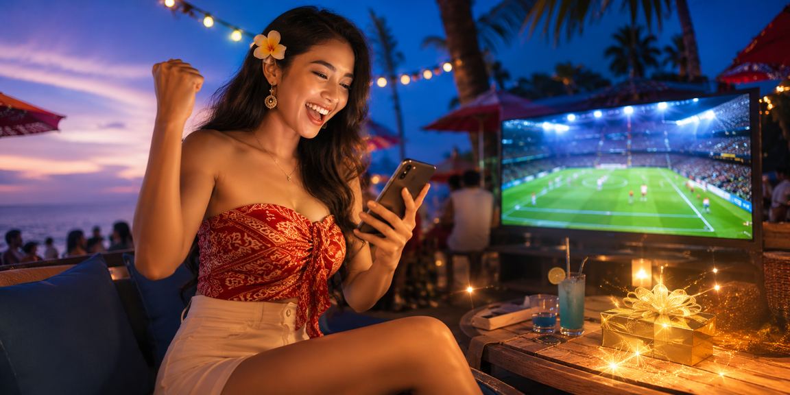 Pemain mendaftar akun baru dan mendapatkan bonus di tepi pantai