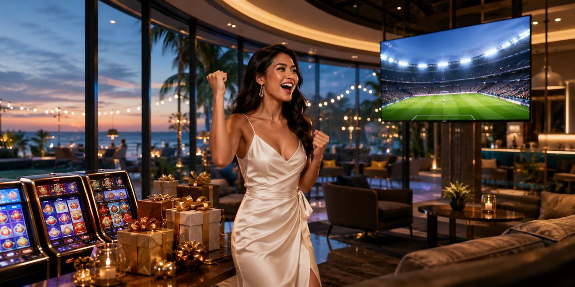 Suasana kafe modern dengan pemain menikmati bonus VIP sambil minum kopi