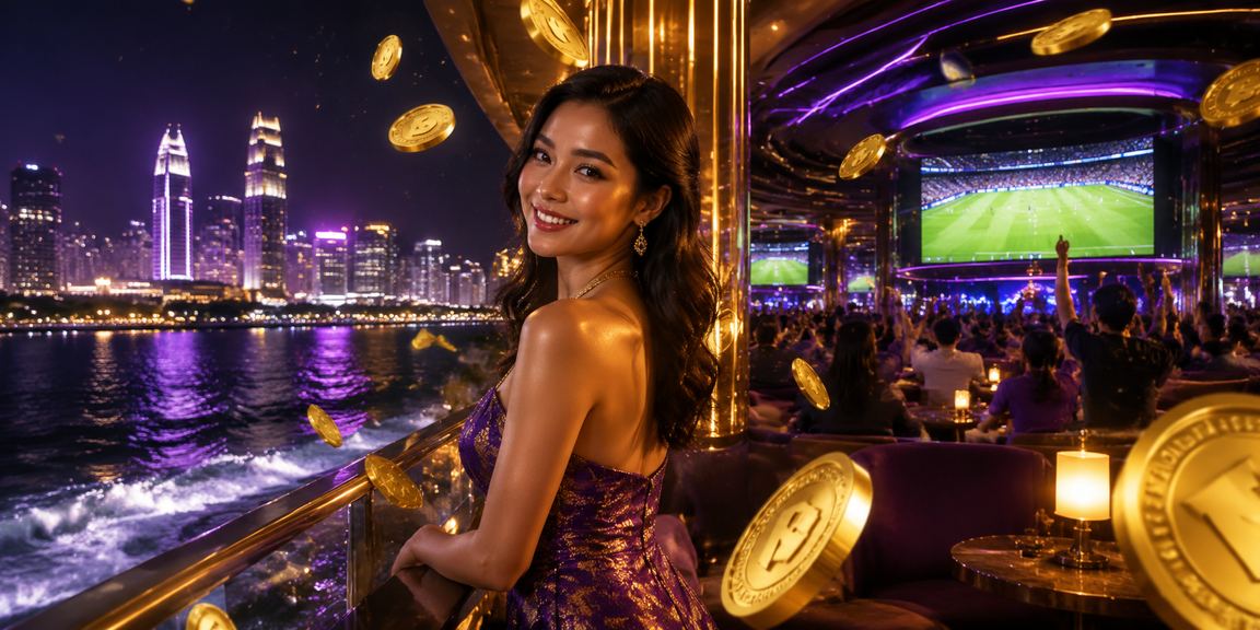 Suasana meja casino dengan lampu neon dan pemain yang aktif bertaruh